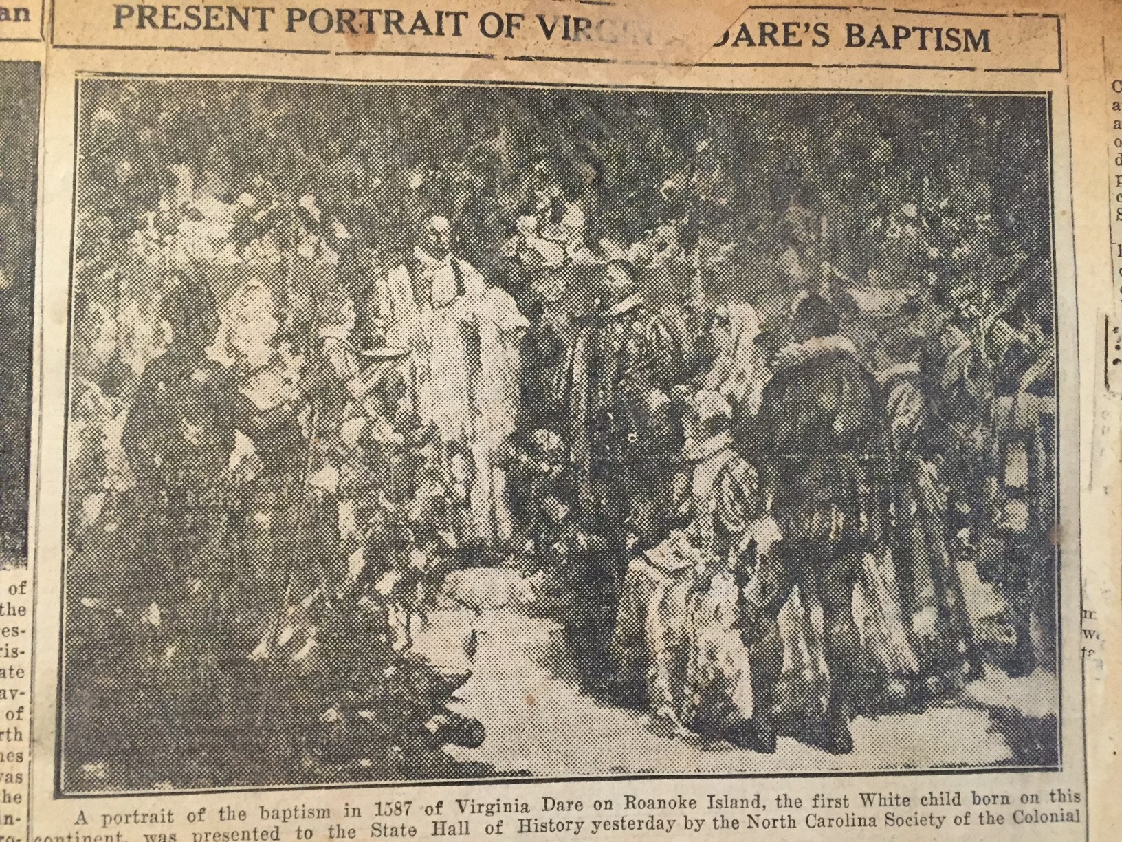 Newspaper clipping of Virginia Dare Portrait